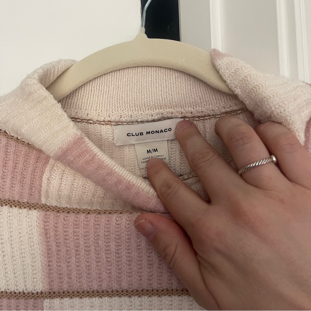 Club Monaco Patchwork Funnel Pink Multi Cream Sweater - Picture 4 of 6